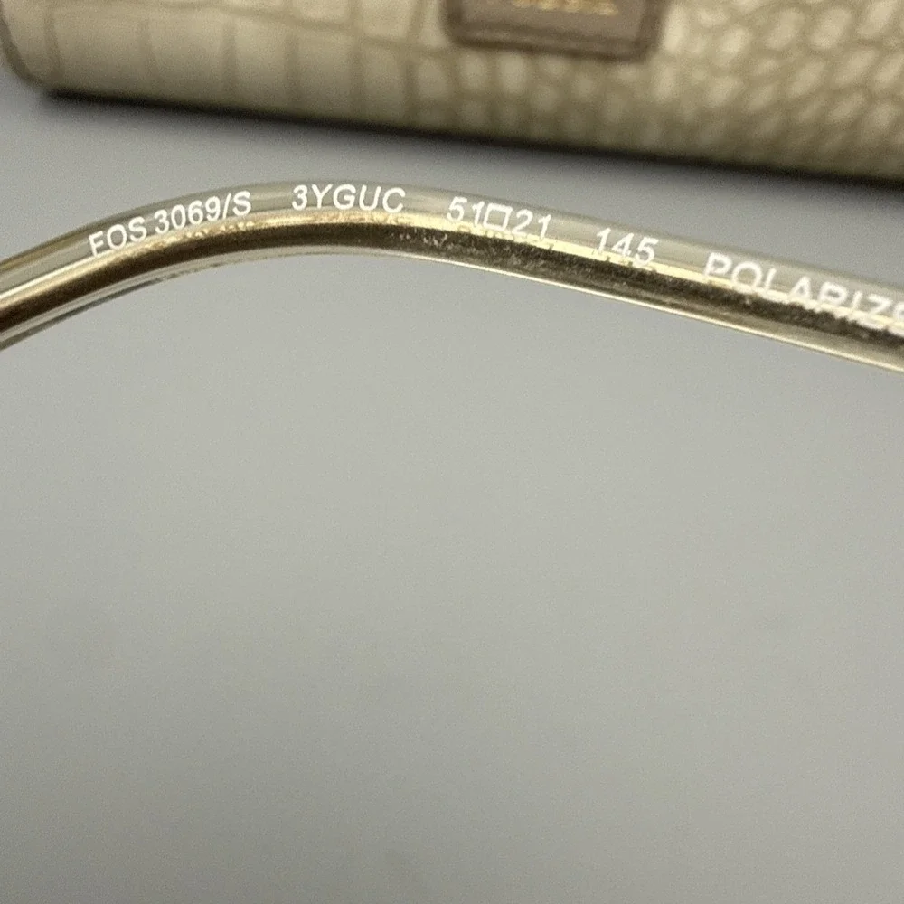 Fossil Authentic Sunglasses Gold Round Frames w/Green Polarized Lens with Case